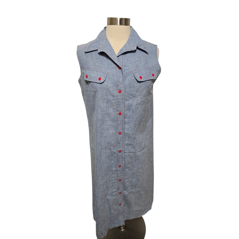 70s Vintage Womens Denim Style Dress Casual Day Blue Sleeveless